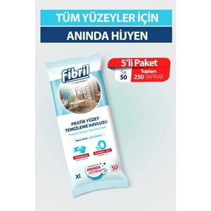 Fibril Yüzey Temizlik Havlusu 50 Yaprak XL Beyaz Sirke-Sabun Kokulu 4 Lü Set 200 Yaprak Plst Kpk