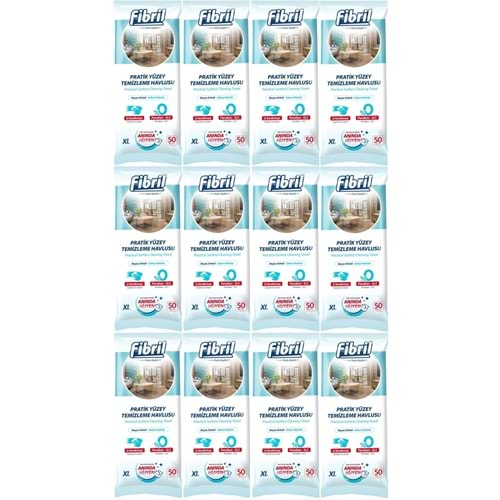 Fibril Yüzey Temizlik Havlusu 50 Yaprak XL Beyaz Sirke-Sabun Kokulu 12 Li Set 600 Yaprak Plst Kpk
