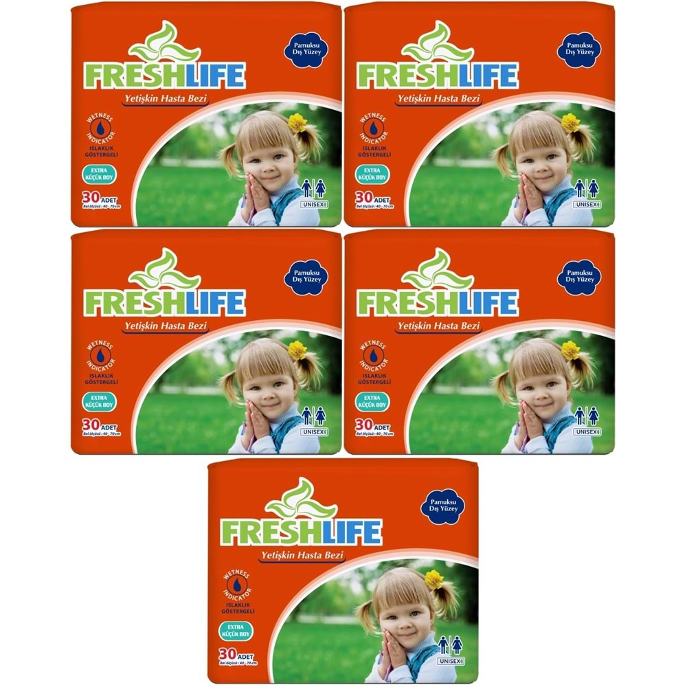 Fresh Life Hasta Bezi Çoçuklar İçin Bel Bantlı Tekstil Yüzeyli XS-Ekstra Küçük 150 Adet (5PK*30)