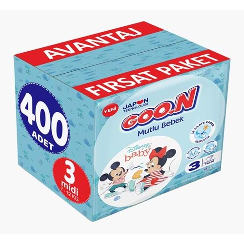 Goon Mutlu Bebek Bebek Bezi Beden:3 (7-12Kg) Midi 400 Adet Avantaj Fırsat Pk