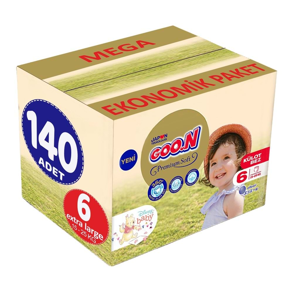 Goon Premium Soft Külot Bebek Bezi Beden:6 (15-25Kg) Extra Large 140 Adet Mega Ekonomik Pk