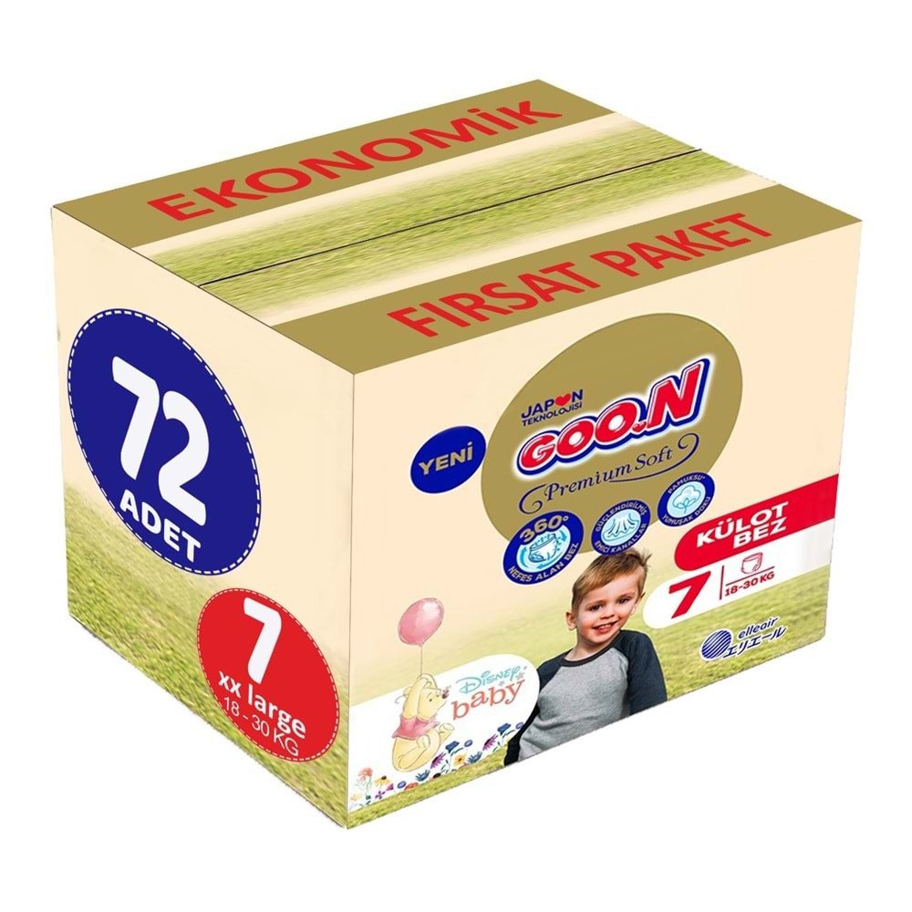 Goon Premium Soft Külot Bebek Bezi Beden:7 (18-30Kg) XX Large 72 Adet Ekonomik Fırsat Pk