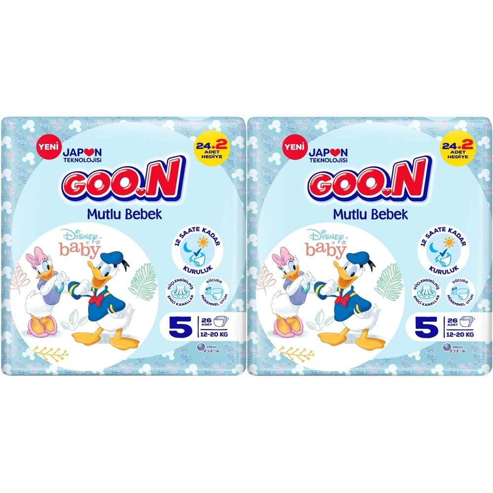 Goon Mutlu Bebek Bebek Bezi Beden:5 (12-20Kg) Junior 52 Adet Jumbo Ekonomik Pk