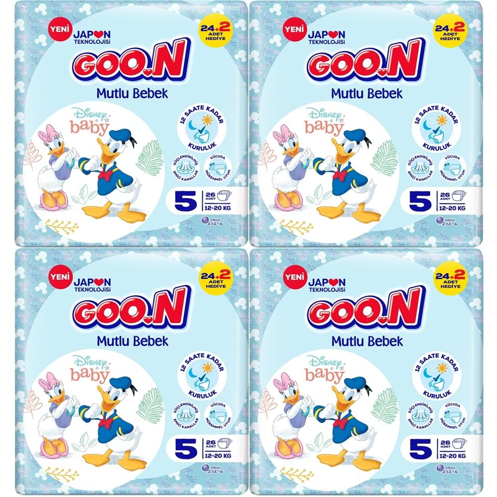 Goon Mutlu Bebek Bebek Bezi Beden:5 (12-20Kg) Junior 104 Adet Jumbo Aylık Pk