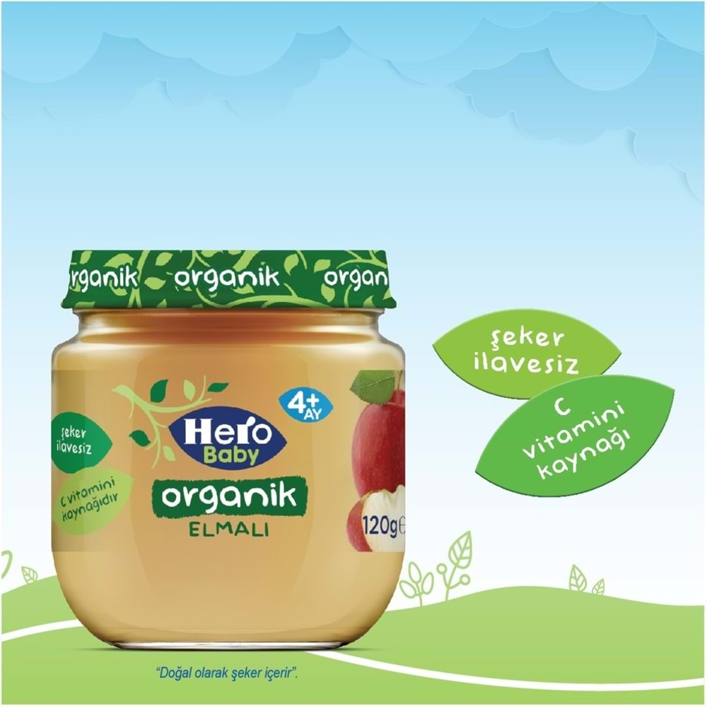 Hero Baby Kavanoz Maması 120GR Organik Elmalı (12 Li Set)