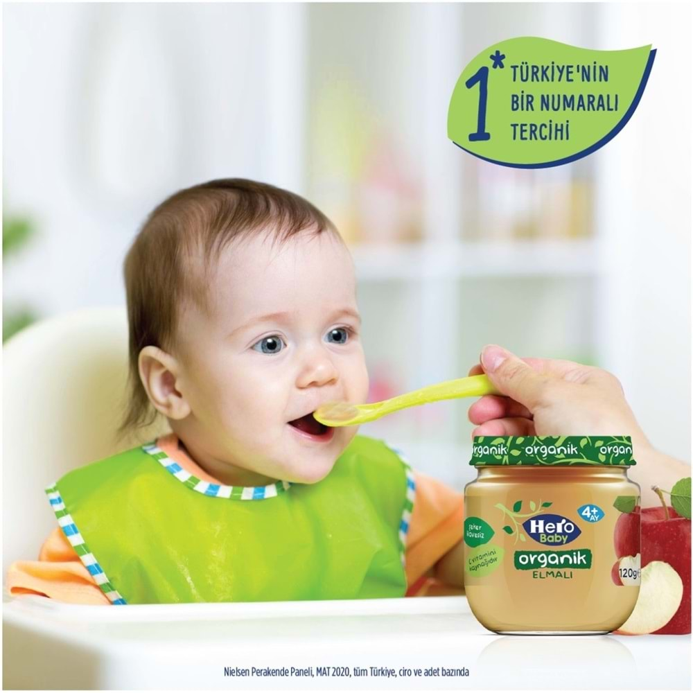 Hero Baby Kavanoz Maması 120GR Organik Elmalı (3 Lü Set)