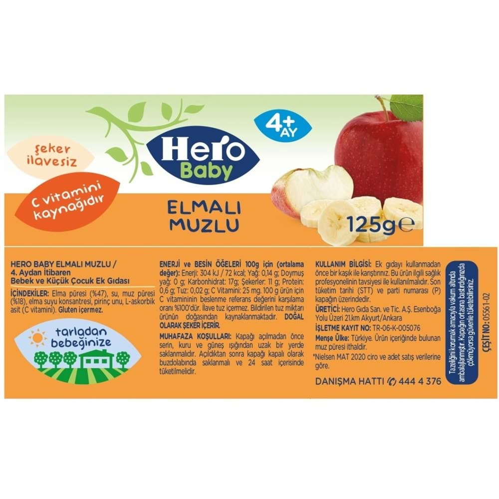 Hero Baby Kavanoz Maması 125GR Elma Muz 3 Lü Set