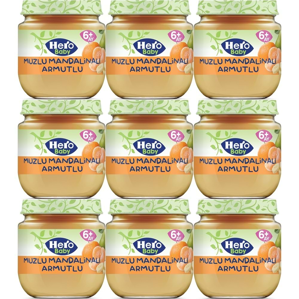 Hero Baby Kavanoz Maması 125GR Muz Mandalin Armut 9 Lu Set