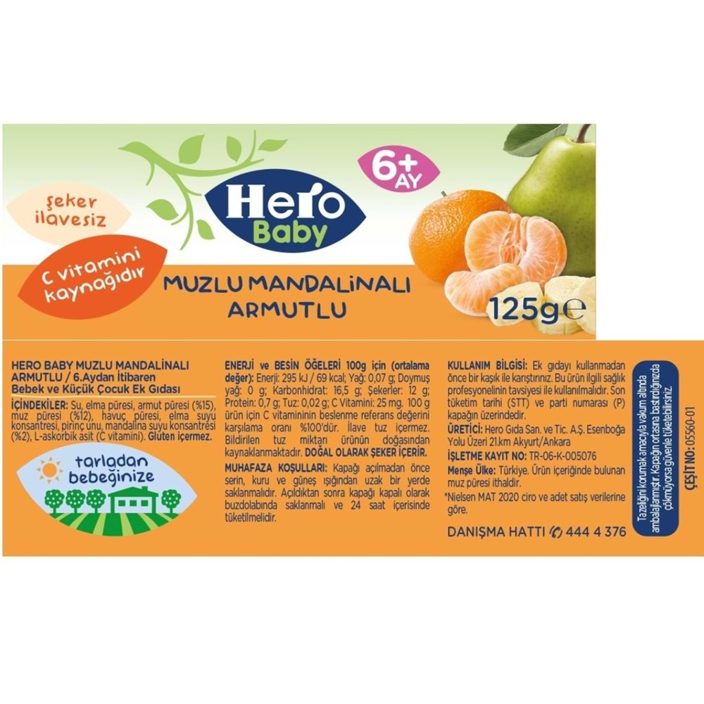 Hero Baby Kavanoz Maması 125GR Muz Mandalin Armut 9 Lu Set