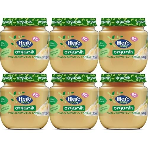 Hero Baby Kavanoz Maması 120GR Organik Muzlu Armutlu Tahıllı (6 Lı Set)