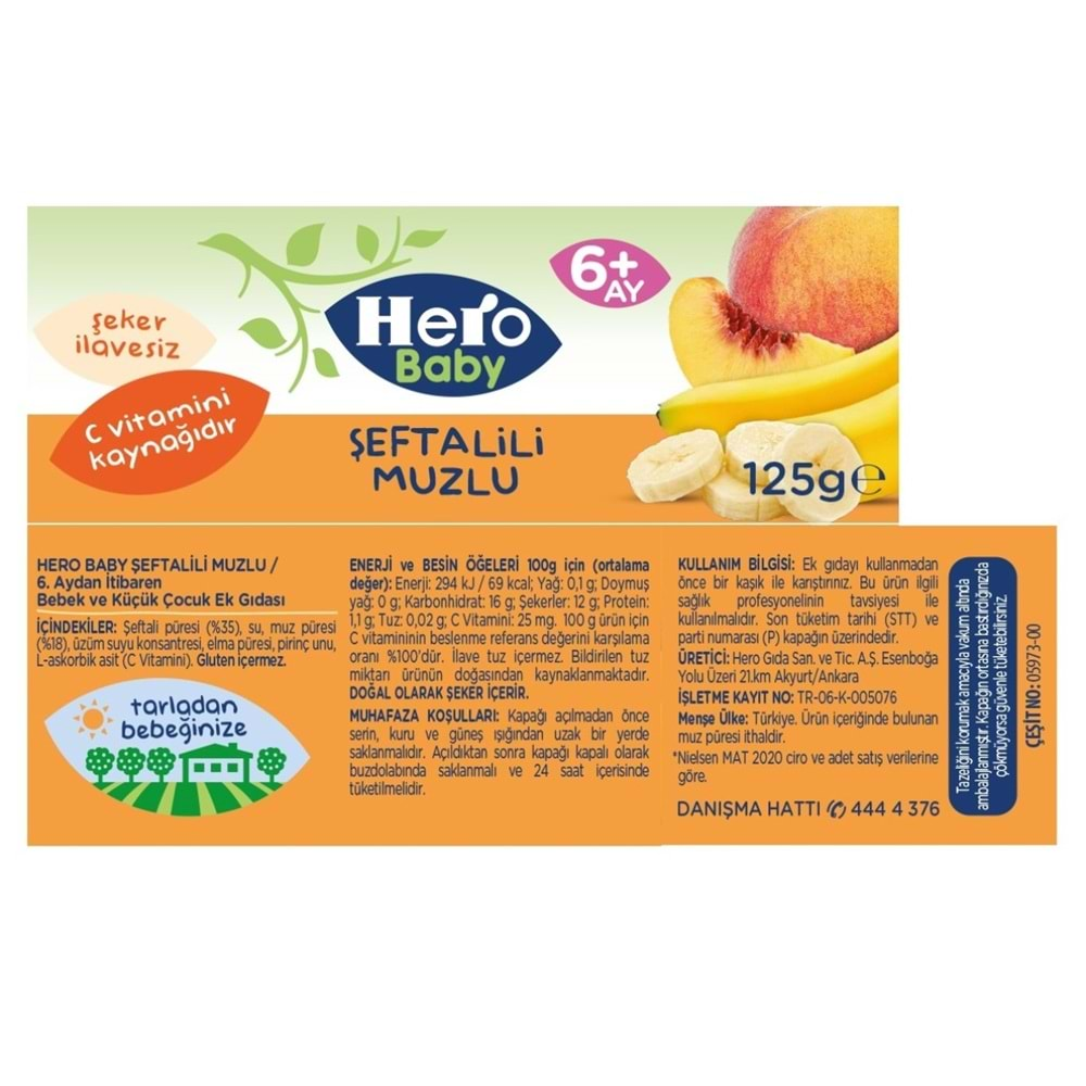 Hero Baby Kavanoz Maması 120GR Şeftalili Muzlu (3 Lü Set)