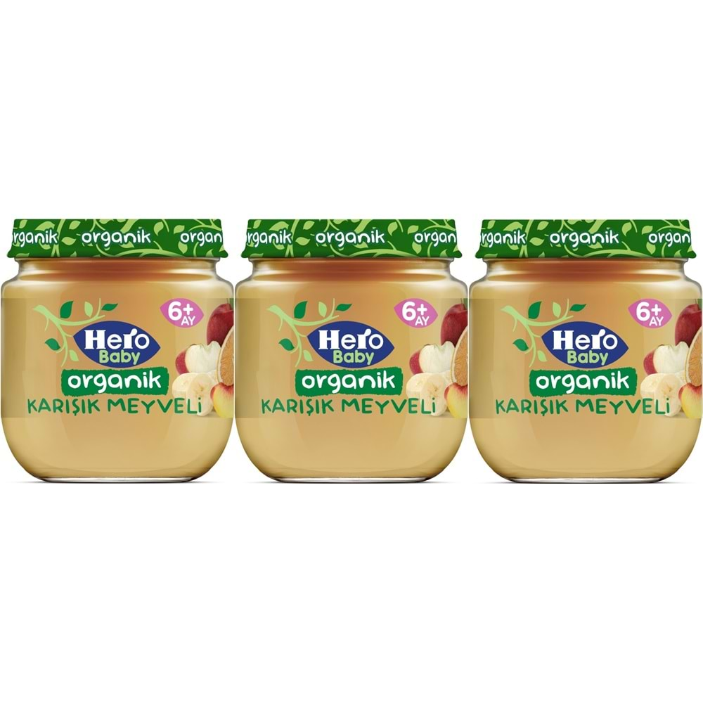 Hero Baby Kavanoz Maması 120GR Organik Karışık Meyveli (3 Lü Set)