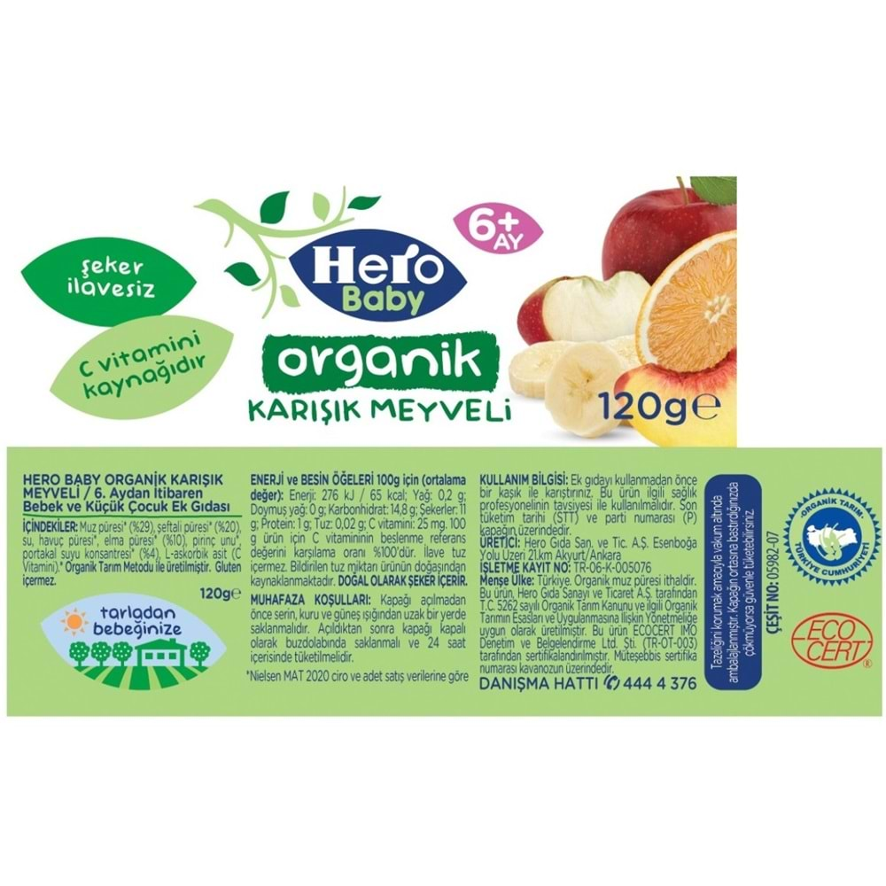 Hero Baby Kavanoz Maması 120GR Organik Karışık Meyveli (3 Lü Set)