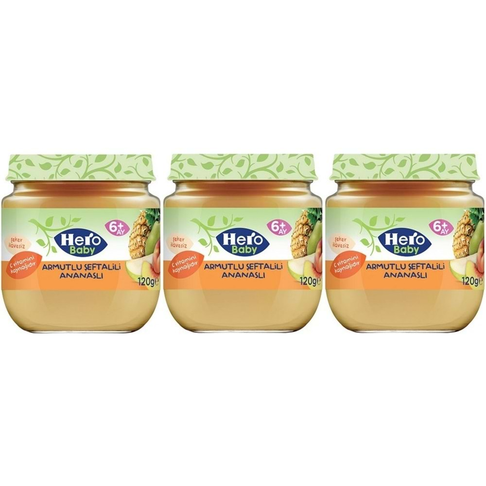 Hero Baby Kavanoz Maması 120GR Armutlu Şeftalili Ananaslı (3 Lü Set)