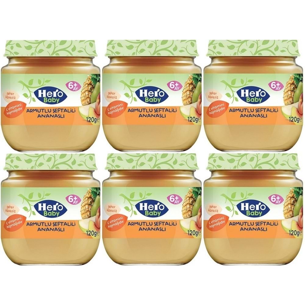 Hero Baby Kavanoz Maması 120GR Armutlu Şeftalili Ananaslı (6 Lı Set)