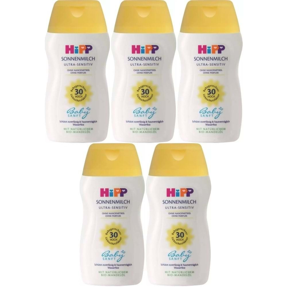 Hipp Babysanft Güneş Kremi -Yüz için Sonnen Gesıchtscreme 30 Faktör Ultra Sensıtıv 50ML (5 Li Set)