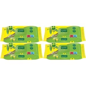 Komili Islak Havlu Mendil 90 Yaprak (4 Lü Set) Zeytin Yağlı Plastik Kapaklı (4PK*90) 360 Yaprak