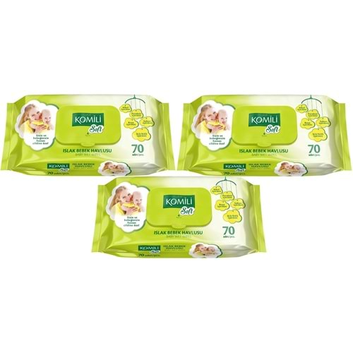 Komili Soft Islak Havlu Mendil 70 Yaprak (3 Lü Set) 210 Yaprak Plastik Kapaklı