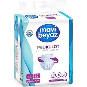 Mavi Beyaz Ped Emici Külot Hasta Bezi L - Large Büyük 30 Adet + Yatak Koruyucu Örtü 60*90CM 30 Adet