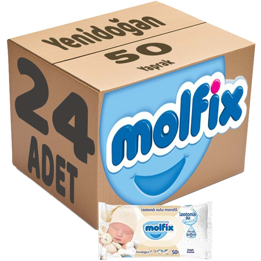 Molfix Islak Havlu Mendil İzotonik Yeni Doğan 24 Lü Set 50 Yaprak Pamuklu Plastik Kapaklı