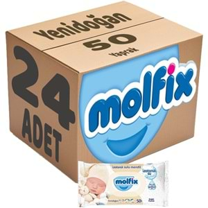 Molfix Islak Havlu Mendil İzotonik Yeni Doğan 24 Lü Set 50 Yaprak Pamuklu Plastik Kapaklı