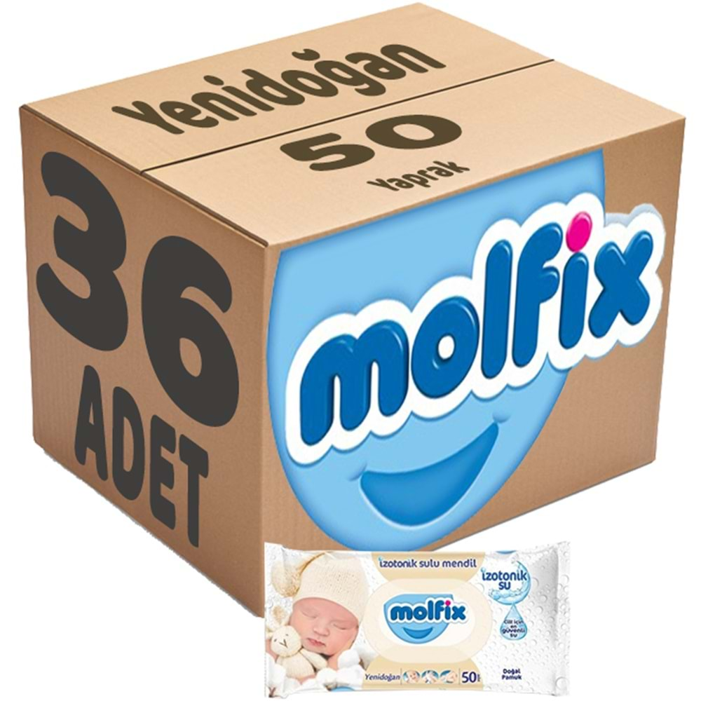 Molfix Islak Havlu Mendil İzotonik Yeni Doğan 36 Lı Set 50 Yaprak Pamuklu Plastik Kapaklı