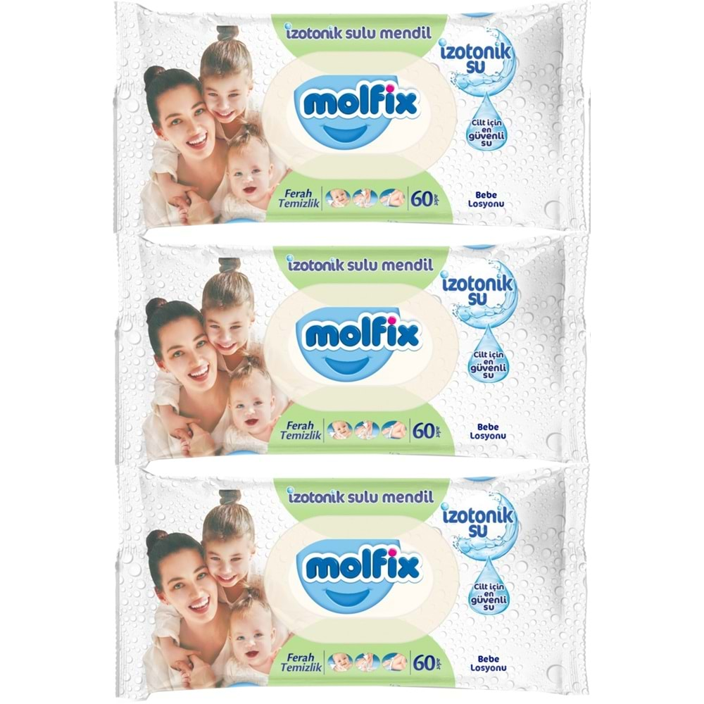 Molfix Islak Havlu Mendil İzotonik Ferah Temizlik 3 Lü set 60 Yaprak Plastik Kapaklı