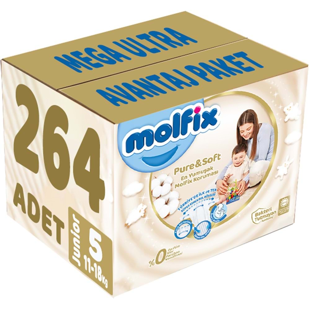 Molfix Pure&Soft Bebek Bezi Beden:5 (11-18Kg) Junior 264 Adet Mega Ultra Avantaj Pk