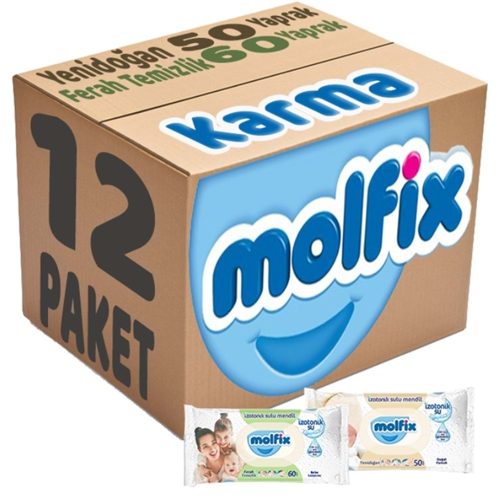 Molfix Islak Havlu Mendil İzotonik Karma 12 Li Set (Yeni Doğan-Ferah Temizlik)