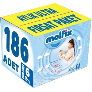 Molfix Bebek Bezi Beden:6 (15+Kg) Extra Large 186 Adet Aylık Ultra Fırsat Pk