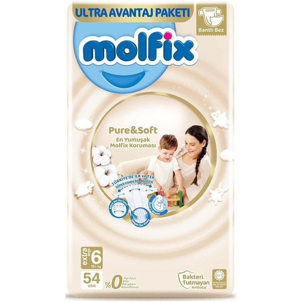 Molfix Pure&Soft Bebek Bezi Beden:6 (15+Kg) Extra Large 324 Adet Ekstra Ultra Avantaj Pk