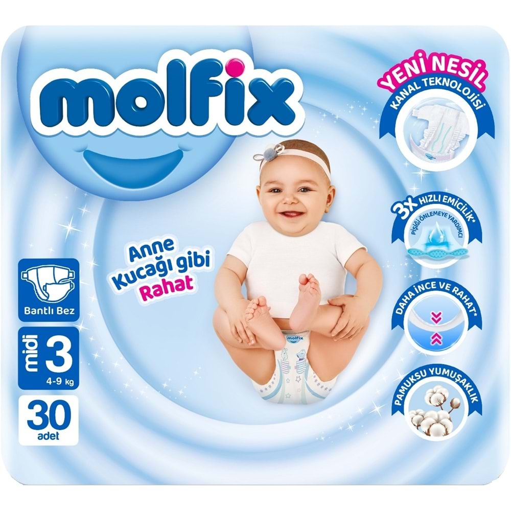 Molfix Bebek Bezi Beden:3 (4-9Kg) Midi 90 Adet Jumbo Fırsat Pk