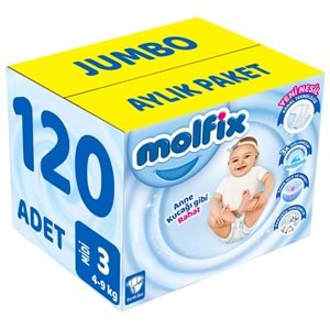 Molfix Bebek Bezi Beden:3 (4-9Kg) Midi 120 Adet Jumbo Aylık Pk