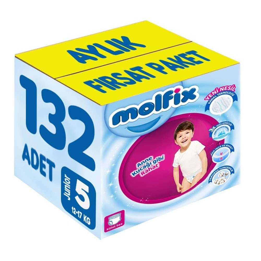 Molfix Külot Bebek Bezi Beden:5 (12-17KG) Junior 132 Adet Aylık Fırsat Pk