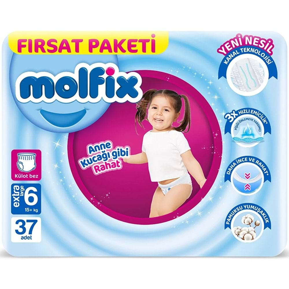 Molfix Külot Bebek Bezi Beden:6 (15+KG) Extra Large 148 Adet Avantaj Fırsat Pk