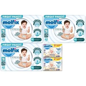 Molfix Premium Bebek Bezi Beden:5 (11-18KG) Junior 126 Adet Fırsat Pk + 6 Adet Islak Mendil