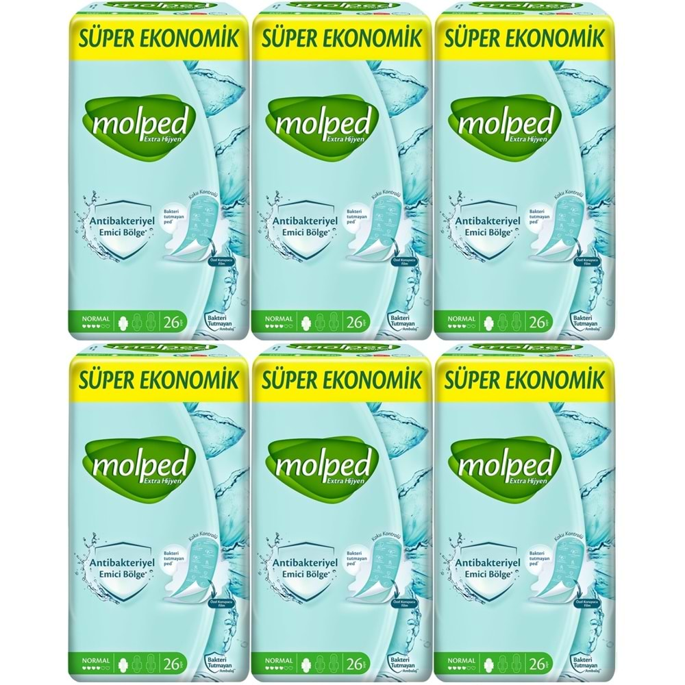 Molped Antibakteriyel Hijyenik Ped Normal 156 Adet Süper Ekonomik Pk (6PK*26)