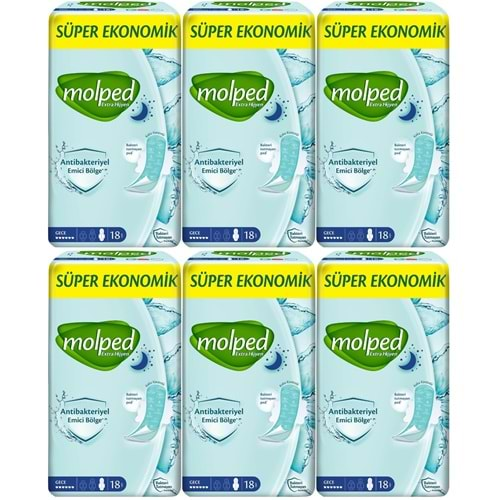 Molped Antibakteriyel Hijyenik Ped Gece 108 Adet Süper Ekonomik Pk (6PK*18)