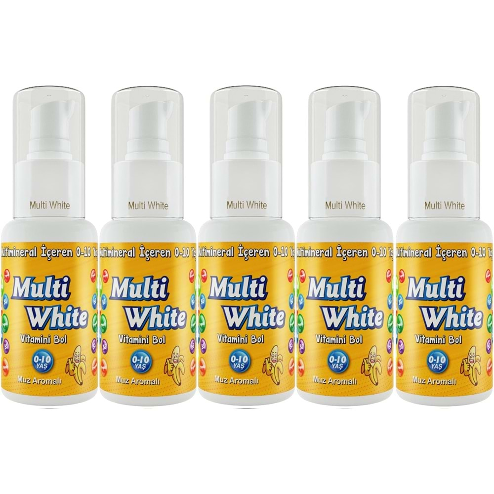 Multi White Diş Macunu 50ML Muz Aromalı Bol Vitaminli (0-10 Yaş) (5 Li Set)