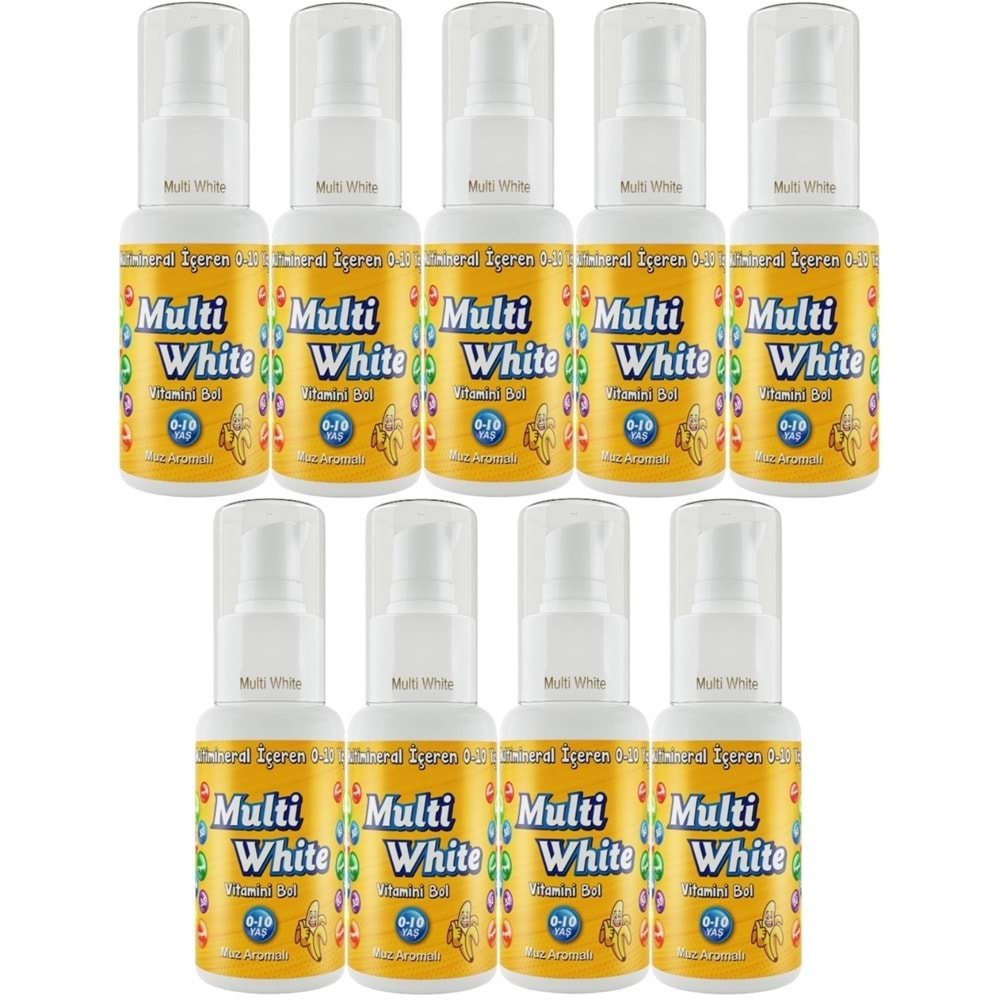 Multi White Diş Macunu 50ML Muz Aromalı Bol Vitaminli (0-10 Yaş) (9 Lu Set)