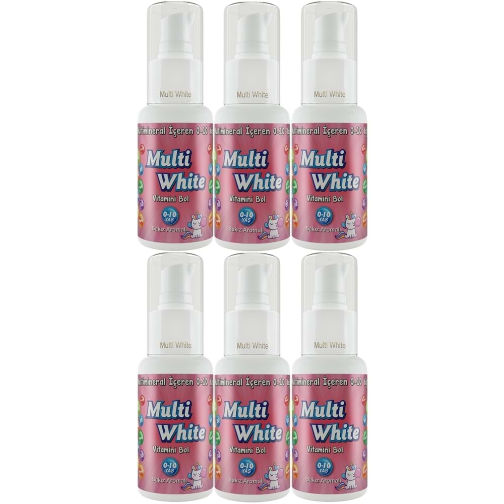 Multi White Diş Macunu 50ML Sakız Aromalı Bol Vitaminli (0-10 Yaş) (6 Lı Set)