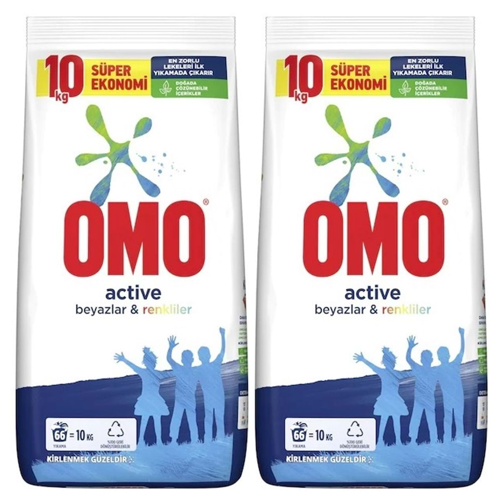 Omo Matik Toz Çamaşır Deterjanı 20KG Beyazlar ve Renkliler (2PK*10KG) (132 Yıkama)