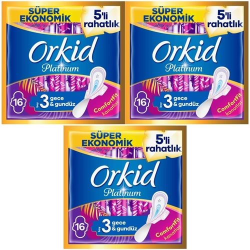 Orkid Platinum Hijyenik Ped Gece & Gündüz 48 Adet (3PK*16) Süper Ekonomik Pk