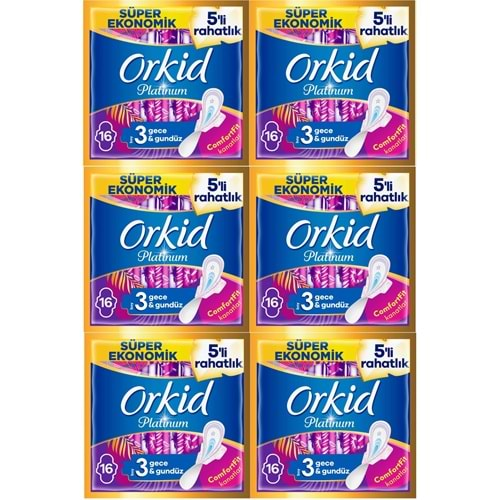 Orkid Platinum Hijyenik Ped Gece & Gündüz 96 Adet (6PK*16) Süper Ekonomik Pk