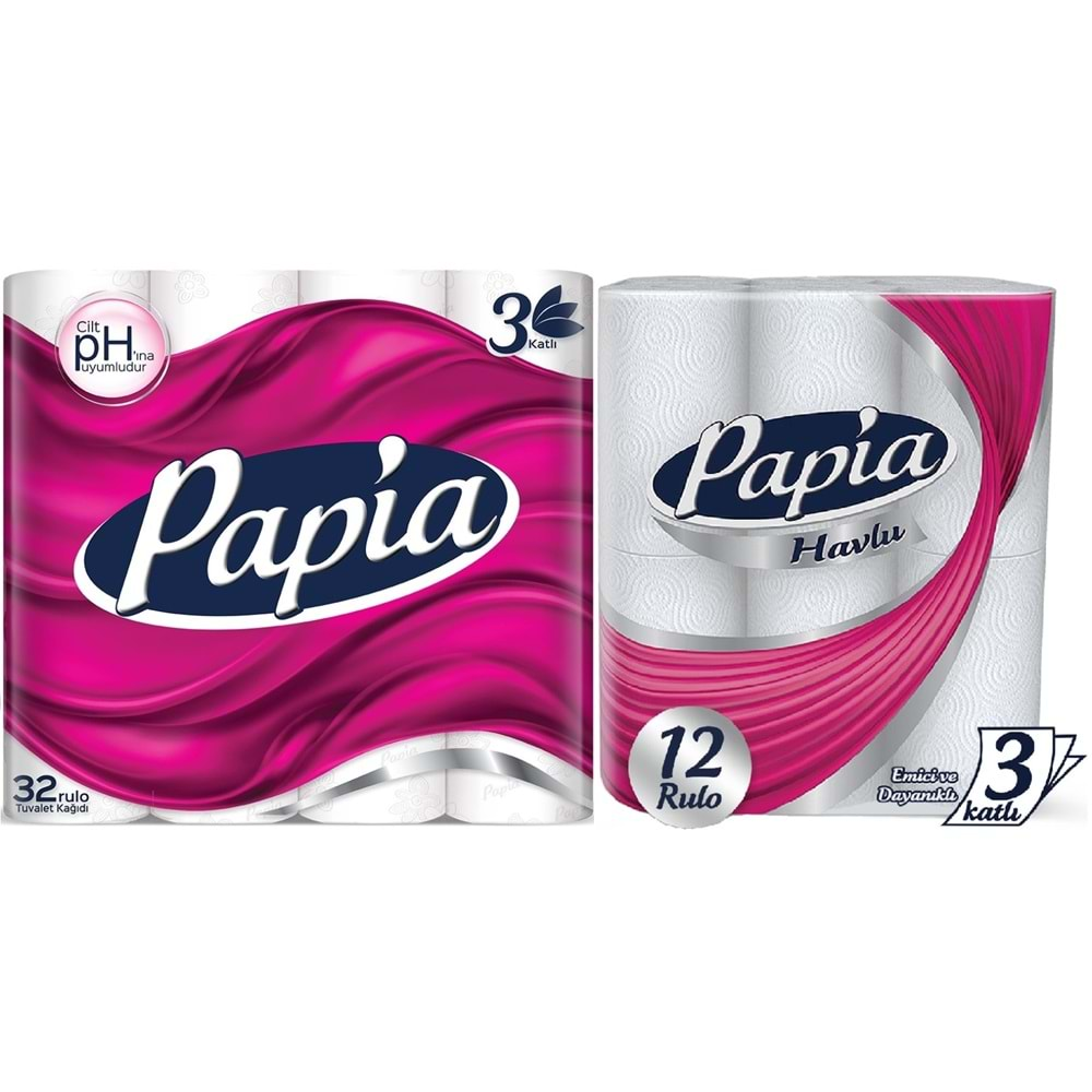 Papia Tuvalet Kağıdı (3 Katlı) 32 Li Pk + 12 Li Paket Kağıt Havlu (3 Katlı)