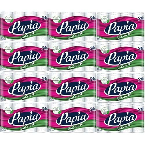 Papia Tuvalet Kağıdı (3 Katlı) 192 Li Pk Bio Care (12PK*16)