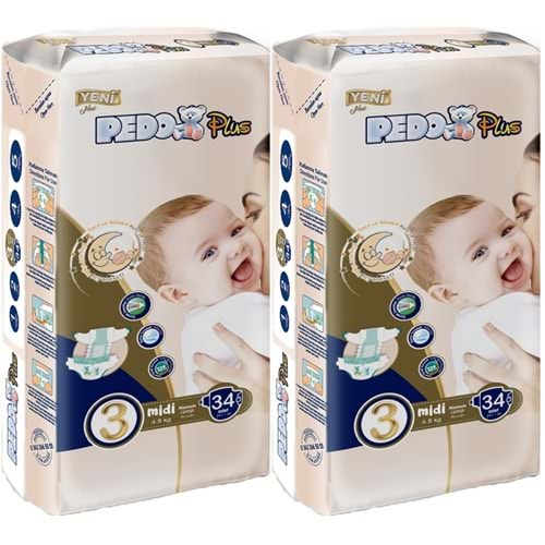 Pedo Plus Bebek Bezi Beden:3 (4-9KG) Midi 68 Adet Jumbo Ekonomik Pk