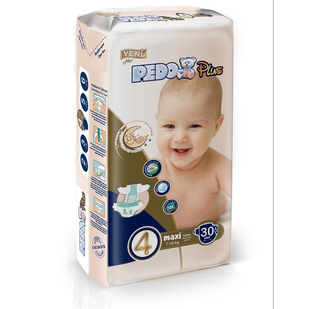 Pedo Plus Bebek Bezi Beden:4 (7-18KG) Maxi 120 Adet Jumbo Aylık Pk