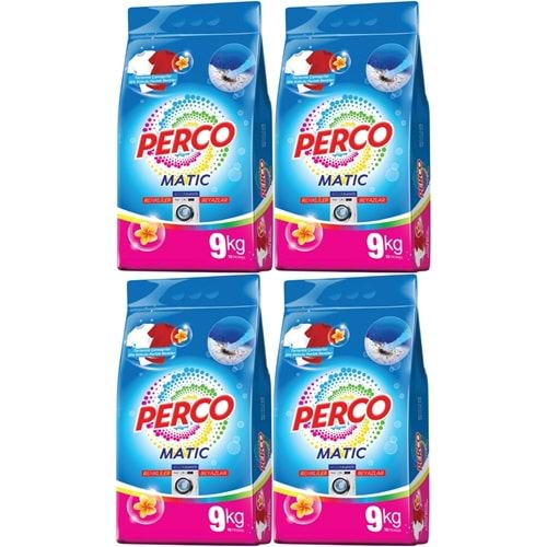 Perco Matik Toz Çamaşır Deterjanı 36KG Beyazlar ve Renkliler Tüm Çamaşırlar (288 Yıkama) (4PK*9KG)