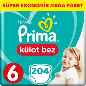 Prima Külot Bebek Bezi Beden:6 (15+Kg) XL 204 Adet Süper Ekonomik Mega Pk